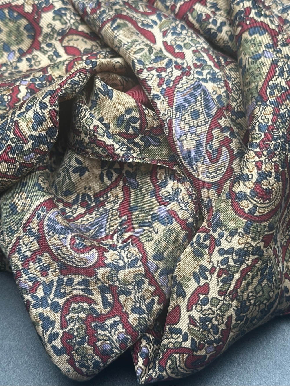 Echos (Club Z) — Burgundy, Olive & Tan Paisley Silk Scarf - Picture 4 of 7